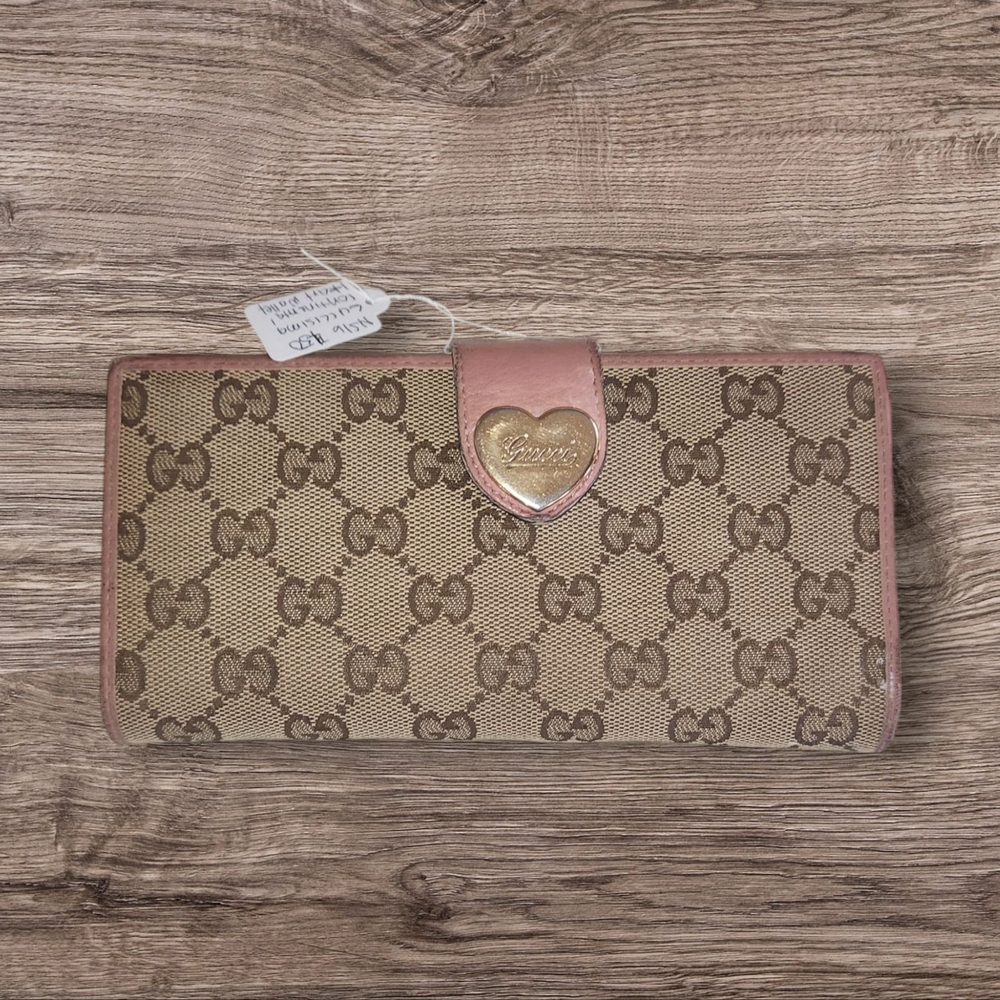 Gucci Pink and Brown Heart Lock Women's Wallet